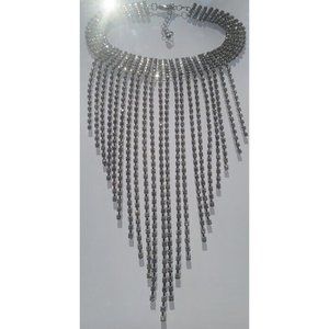 Vintage Irregular Long Fringe Necklace Collar Choker Bib Rhinestone Necklace